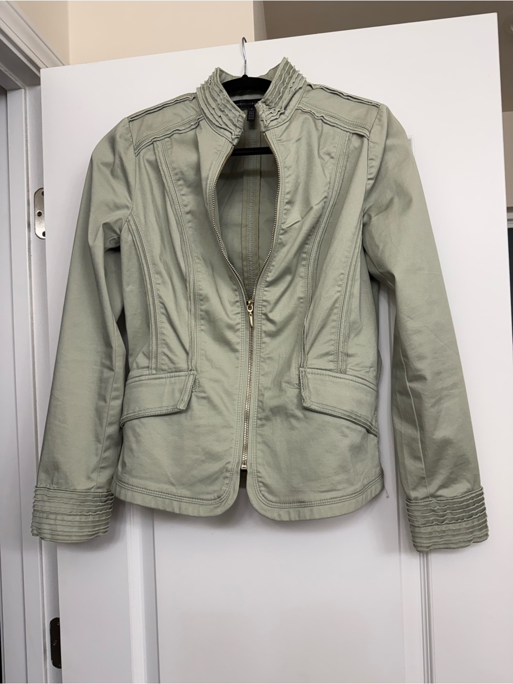 White House Black Market Light Sage Zip-Front Utility Jacket